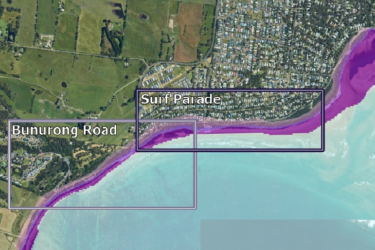 A map showing how the rising sea will inundate homes in the next 100 years.