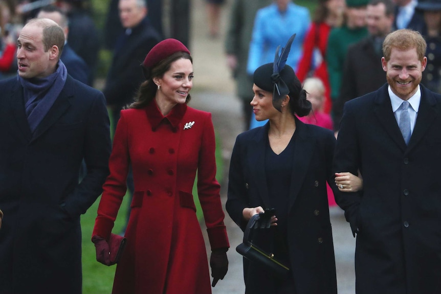 Prince William and Catherine along with Prince Harry and Meghan arrive at St Mary Magdalene's church