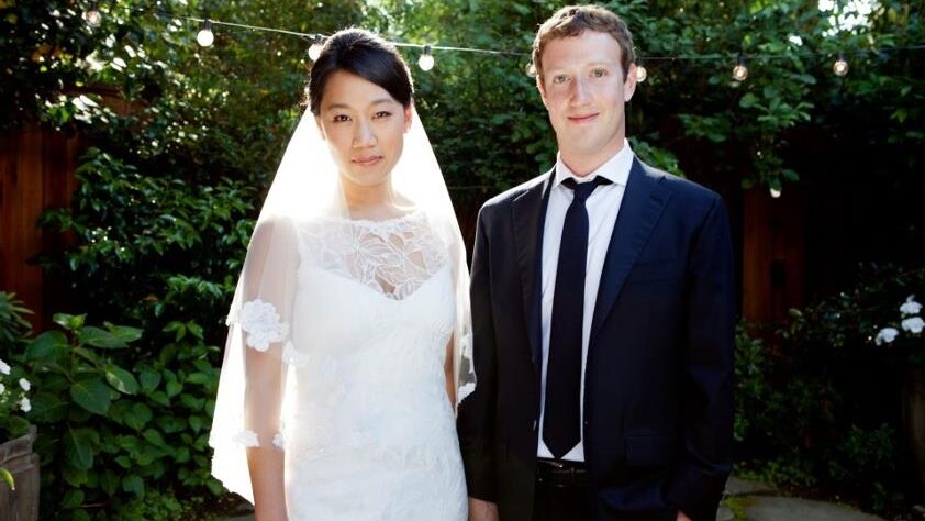 Facebook CEO Mark Zuckerberg with his bride Priscilla Chan, at their wedding.