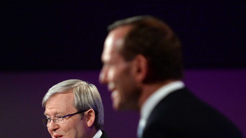 Kevin Rudd and Tony Abbott during leaders' debate