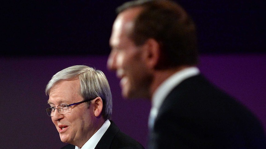 Kevin Rudd and Tony Abbott during leaders' debate