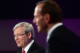 Kevin Rudd and Tony Abbott during leaders' debate