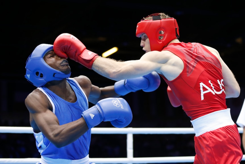 Right on the button: Aussie Jeffrey Horn lands a left on opponent Choombe.