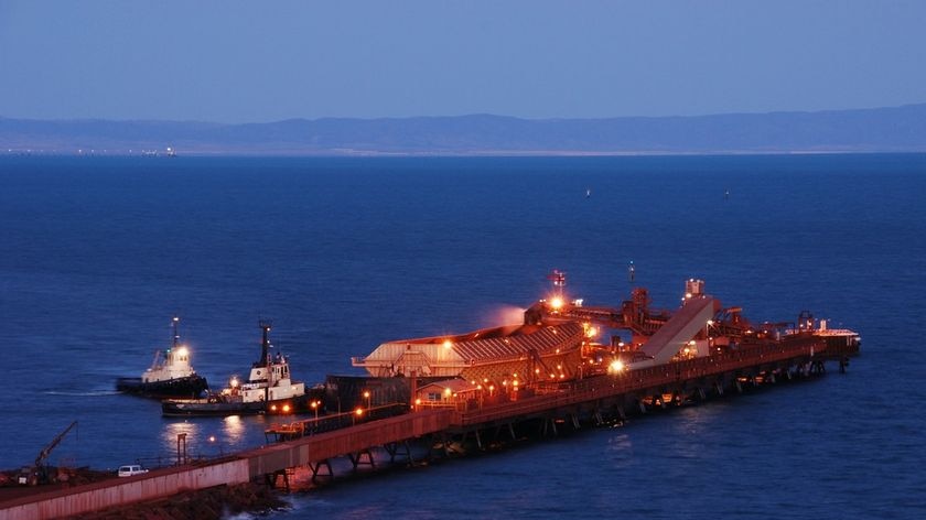 Iron ore is loaded at Whyalla jetty in South Australia