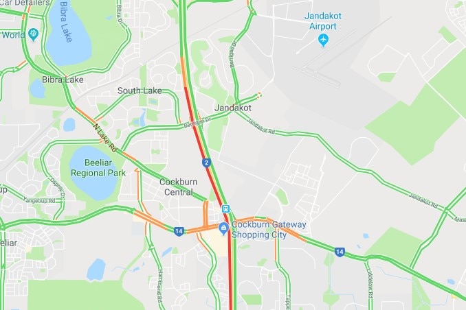 The Kwinana Freeway in Cockburn on Saturday shown on Google Maps.