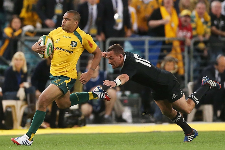 Genia gets past Cruden to score against All Blacks