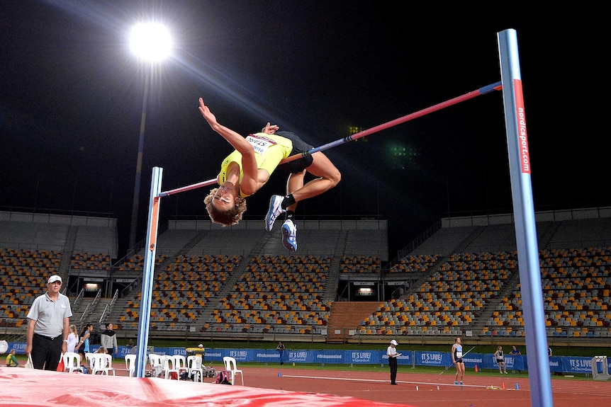 Beijing bound ... Brandon Starc competes in the men's high jump final