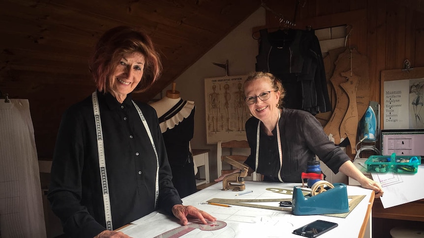 Lois Hennes and Ruth Povall in their pattern engineering studio