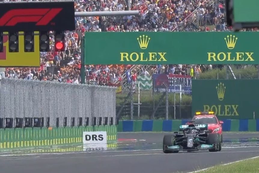 Lewis Hamilton at the re-start of the Hungarian GP