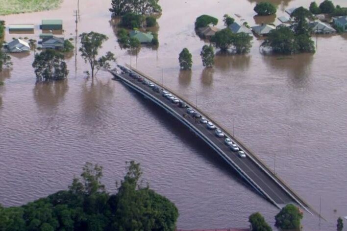 bridge in flood water