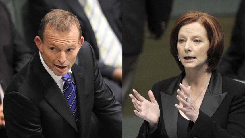 Tony Abbott (left) and Julia Gillard.