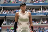 Maria Sharapova takes a moment during her US Open clash with Anastasija Sevastova