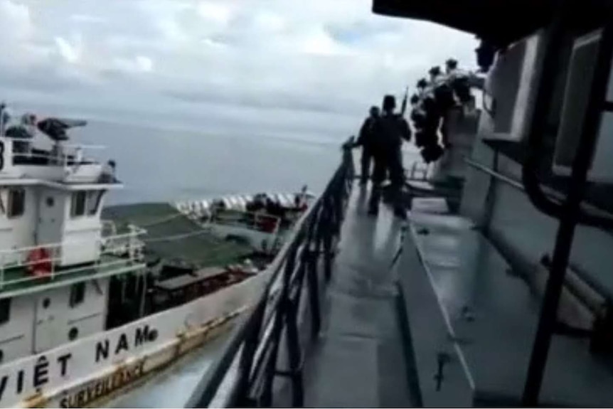 A Vietnam coast guard collides with an Indonesian navy vessel.