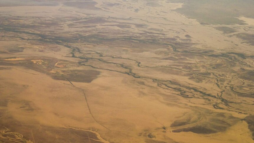 The view from a plane flying over North West Queensland shows flooding in the region.