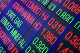 A blue screen with green and red stocks at the Australian Securities Exchange 29.8.21