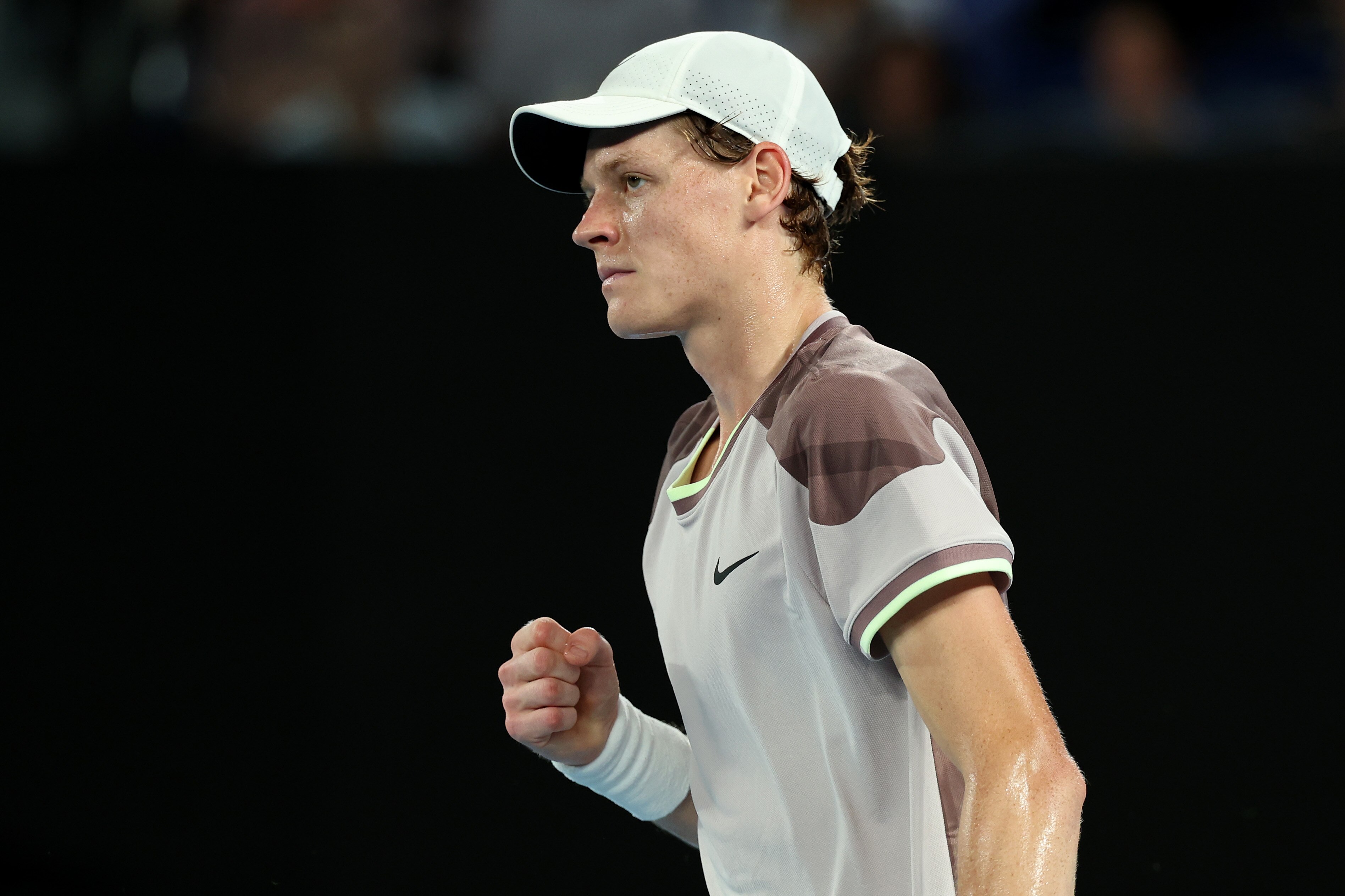 Jannik Sinner pumps his fist during the 2024 Australian Open final.