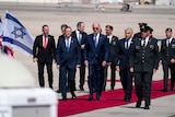 President Joe Biden participates in an arrival ceremony at Ben Gurion Airport.