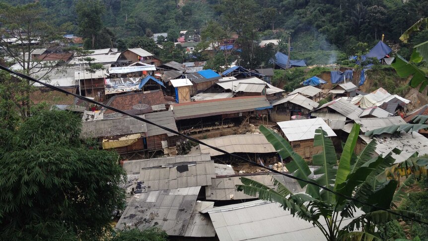 An illegal mine and processing sheds in the middle of the jungle in West Java.