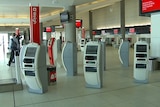 Empty Qantas counters at Perth airport