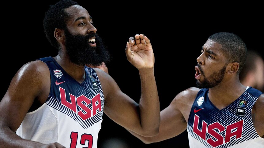 James Harden and Kyrie Irving during the USA's basketball World Cup final win