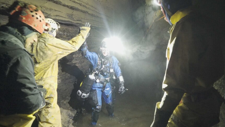 Caver Stephen Fordyce emerges after successful dive