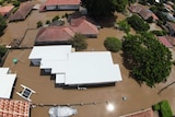 Aerial view of flooded suburb