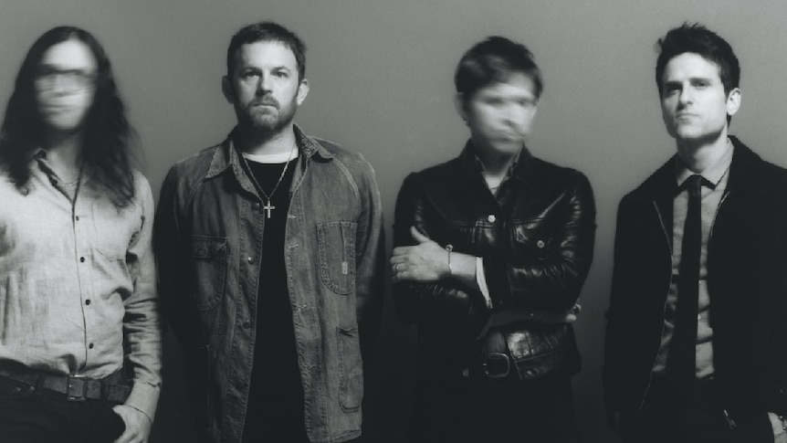 Image: Kings of Leon in greyscale, two members' faces blurred