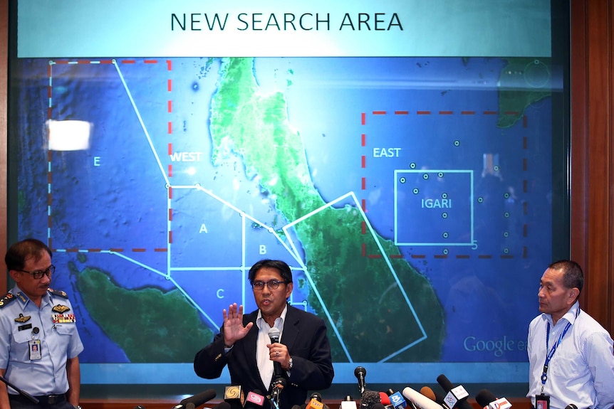 Map showing search zone in hunt for missing plane
