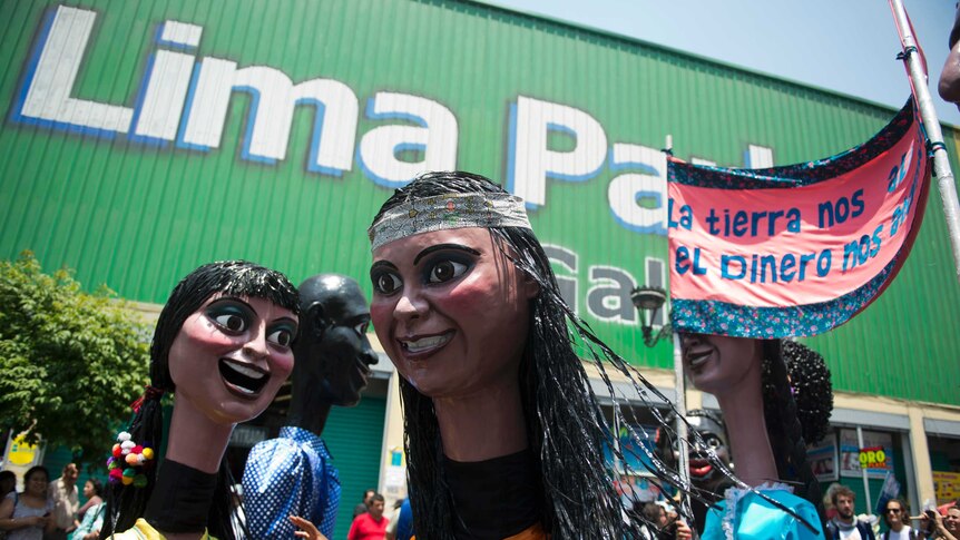 Lima protestors for Bishop climate change story