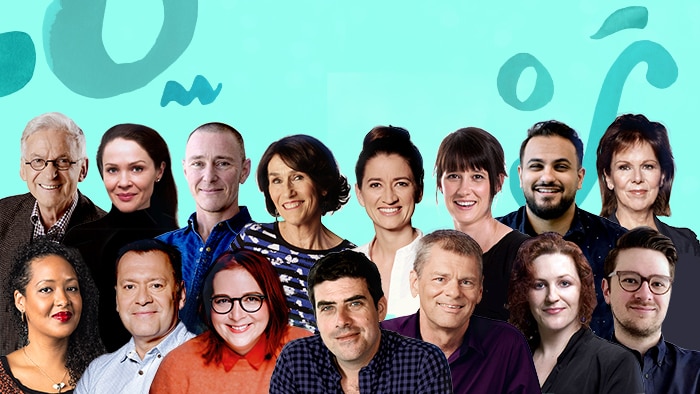A composite image of all ABC Classic presenters on a bright blue background.