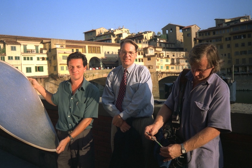 Mark Colvin in Florence with a TV crew