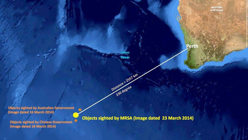 Location of potential new objects in MH370 search