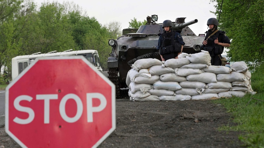 Ukrainian military outside Slaviansk