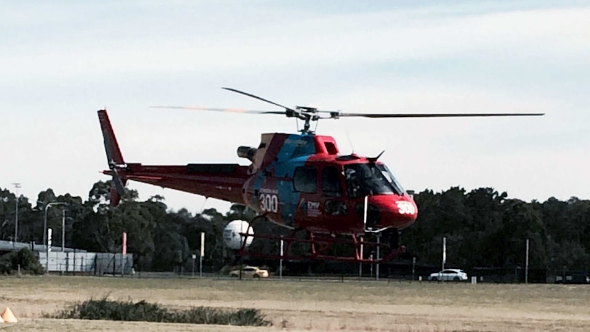 The Firebird 300 helicopter, taking off from Moorabbin Airport.