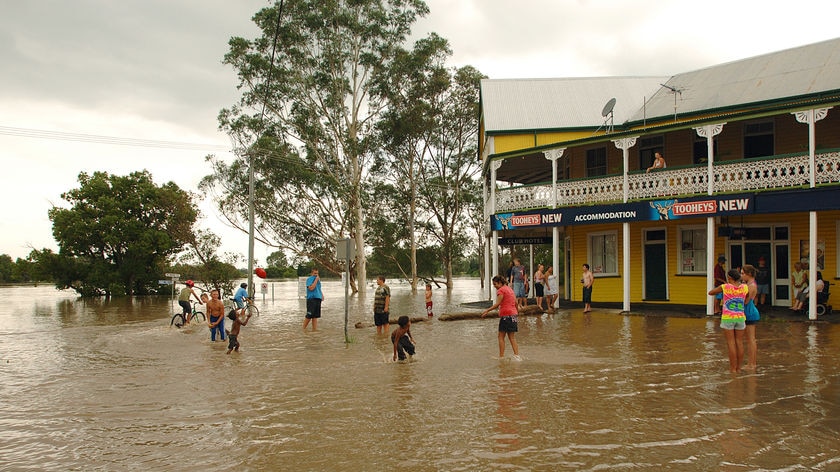 Floodwaters surround the Club Hotel in the cut-off town of Coraki in northern NSW.