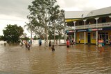 Floodwaters surround the Club Hotel in the cut-off town of Coraki in northern New South Wales