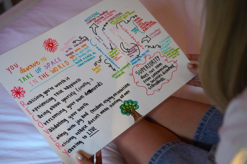 A poster made by a teenager with an eating disorder.