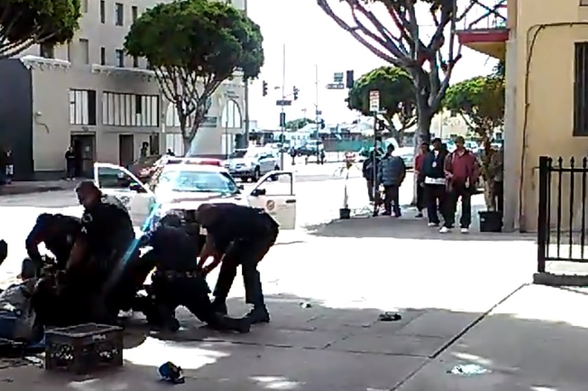 Still image taken from Facebook video of police shooting man in LA