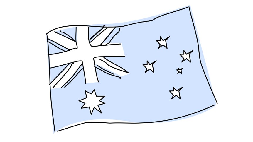 A blue-and-white, hand-drawn graphic image of the Australian flag.