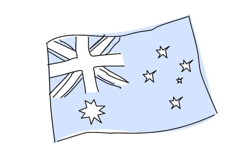 A blue-and-white, hand-drawn graphic image of the Australian flag.