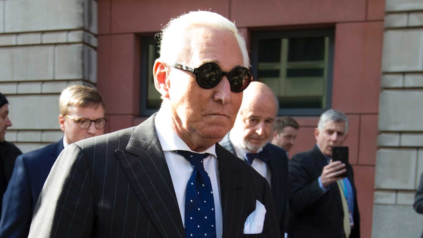 Roger Stone walks out of federal court after being convicted.