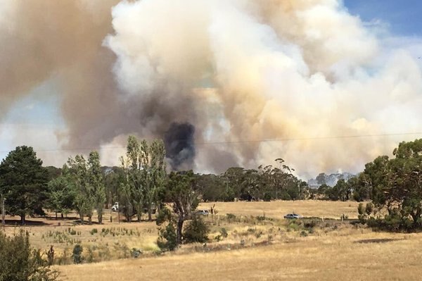 A fast-moving grass fire at Edgecombe is seen from Kyneton