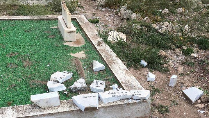 A grave damaged at the Talia cemetery