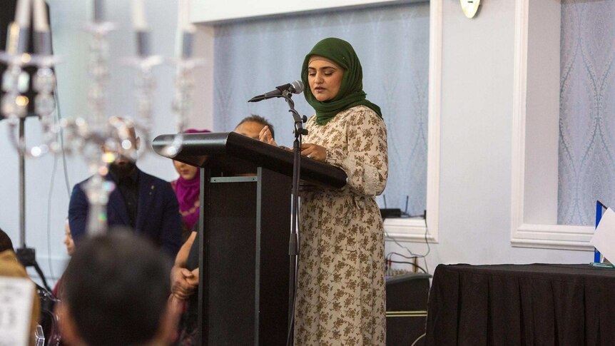 Nasreen Hanifi speaking at the Australian Muslim Achievement Awards.