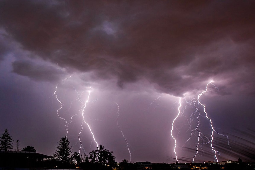 Lightning strikes on the Gold Coast on 13 February 2018.