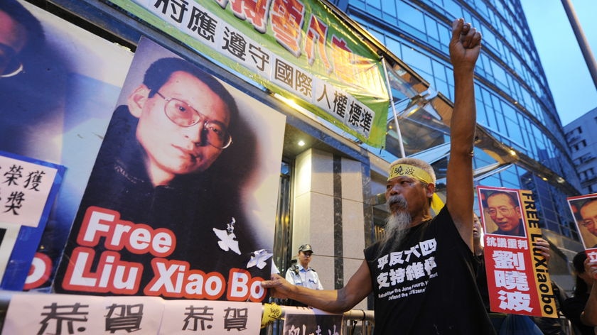 Protesters demonstrate to free Liu Xiaobo