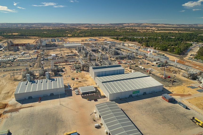 A aerial view of large sheds