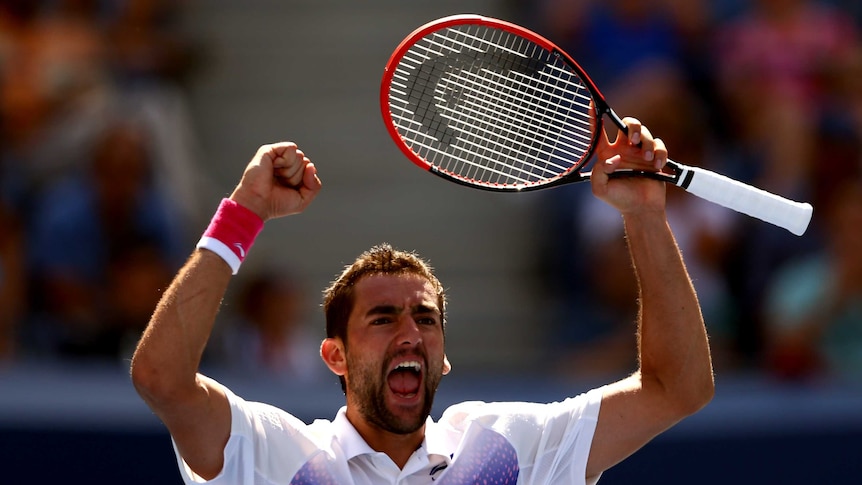 Marin Cilic celebrates victory over Chardy at the US Open