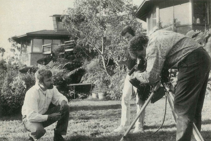 Historical image showing Don Burke shooting Burke's Backyard