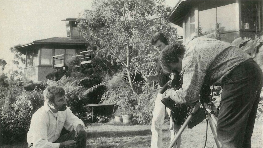Historical image showing Don Burke shooting Burke's Backyard
